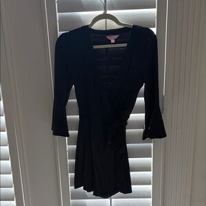 Lilly Pulitzer Black Wrap Romper with Bell Sleeves